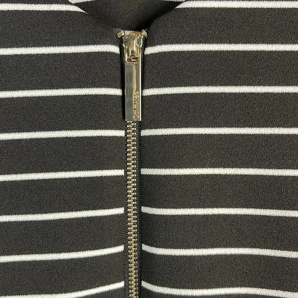 CALVIN KLEIN Striped Midi Dress Black White Ruffled Bell Sleeves Size 10 - Picture 6 of 12